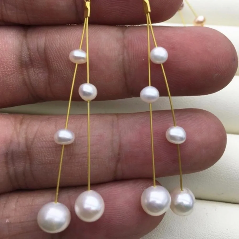 White AAAvPearl Long Linear Dangle Earrings • Gold • Statement Earrings